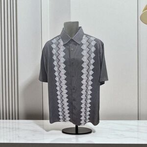 BASSIRI MEN'S CASUAL ABSTRACT SHORT SLEEVE SHIRT. BLACK GRAY NAVY. 1044